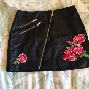 H&M embroidered leather skirt